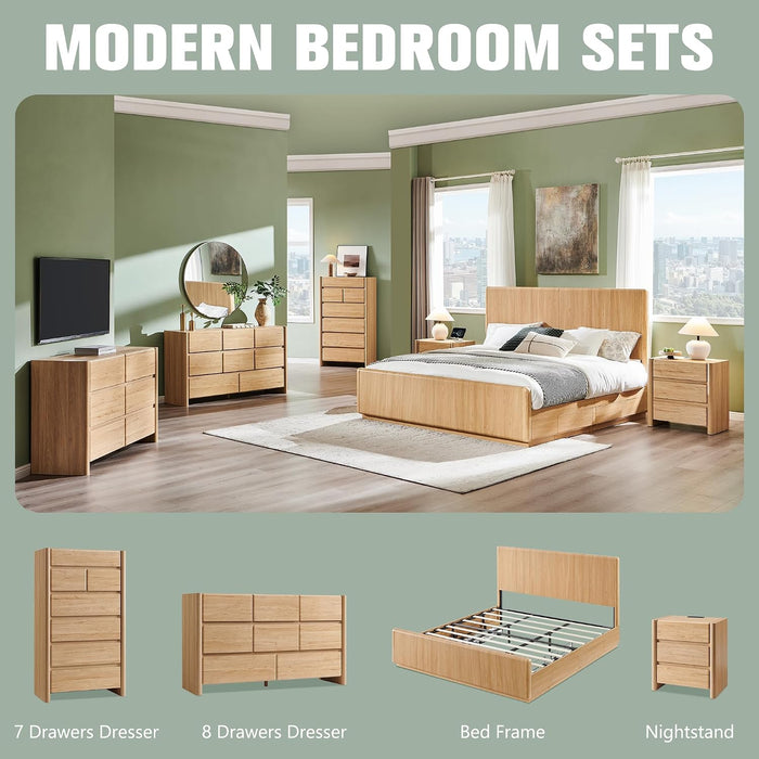 Modern 7 Drawers Dresser for Bedroom, 54.7" Tall Dresser-Natural