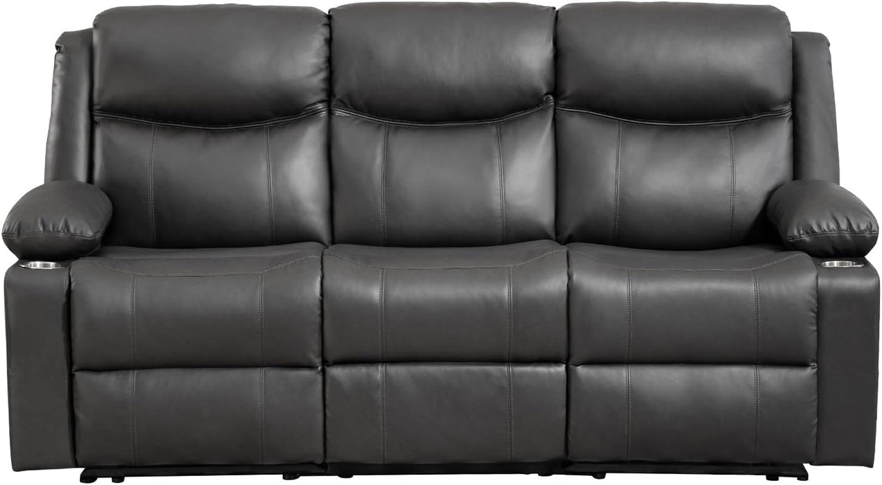 Manual Reclining Sofa - 3 Seat Recliner Sofa with Heat & Massage Function, Wall-Hugger Reclining Sofa for Living Room (Grey) | Cup Holder, Side Pocket