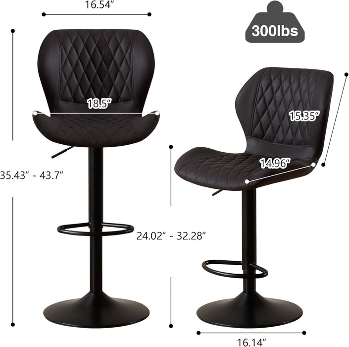Bar Stools Set of 2, Modern Swivel Counter Height Barstools for Kitchen Island Chairs, Adjustable Fabric Bar Stools with Back for Kitchen Counter Bar, Black