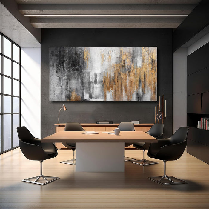 Abstract Canvas Wall Art with Gold Foil Modern Black Oil Paintings Graffiti Wall Art for Living Room Bedroom Kitchen Office Wall Decorations 30" X 60"