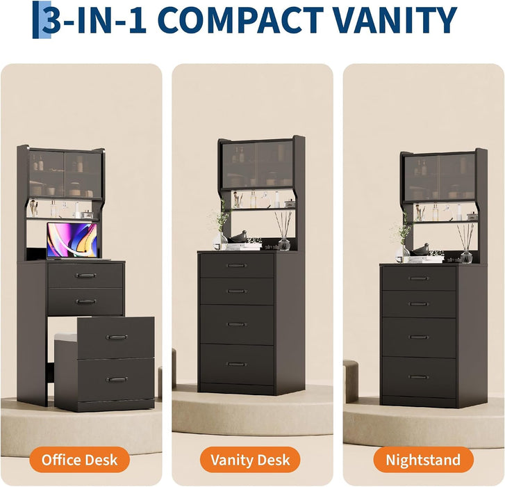 Compact Vanity Desk With Illuminating Mirror Black