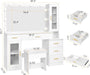 49.2" Large Vanity Desk with Mirror and Lights,White Makeup Vanity Table with Glass Top,Stool,Makeup Desk with Power Outlet,5 Drawers,Nightstand,Dressing Table for Bedroom Women FST34W