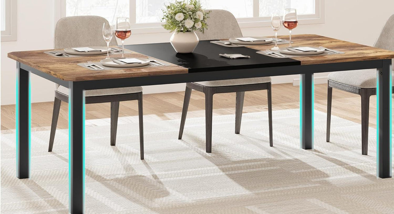 78.7 Inch Long Kitchen Table for 6-8, Dining Room Table for Kitchen Living Room, Large Rectangular Dinner Tables, Industrial Indoor Restaurant Tables with Sturdy Metal Frame(Only Table)