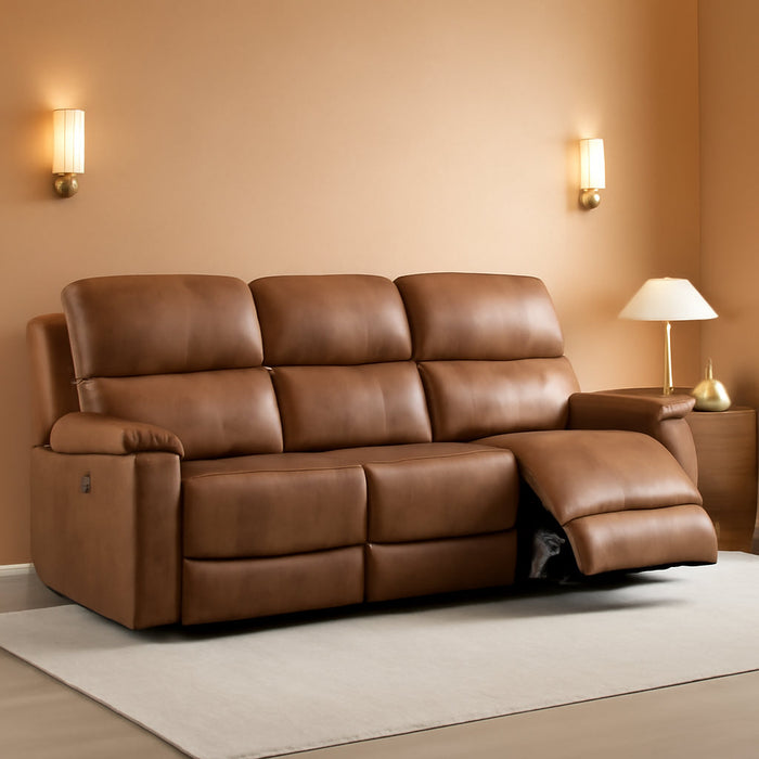 Faux Leather Manual Reclining Sofa,3 Seat Recliner Couch Sofa with Overstuffed Arms and Back,Manual Recliner Sofa Set with Concealed Cup Holders for Living Room,Brown
