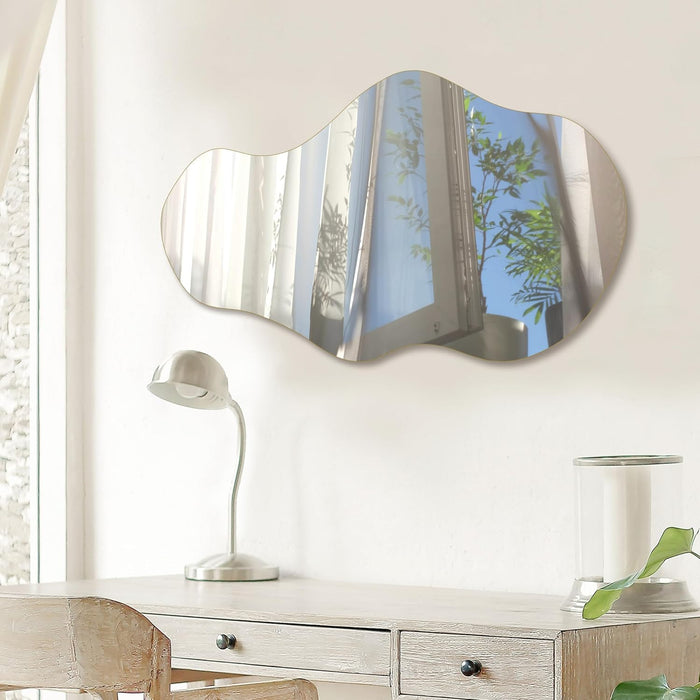Irregular Wall Mirror Asymmetrical Mirror, 34''X20.5'' Decorative Modern Mirrors for Bathroom Bedroom Living Room Entryway, Cloud Frameless Mirror, Wall Mounted (34''X20.5'', Cloud)