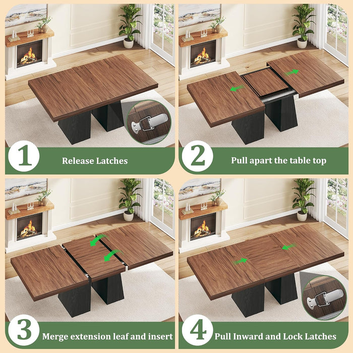 63" Extendable Rectangle Dining Table for 6-8, Wooden Table