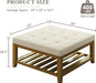 Large Square Ottoman Coffee Table, Linen Solid Upholstered Footrest Ottoman with Solid Wood Shelf Storage Tufted Coffee Table for Bedroom Living Room, Ivory