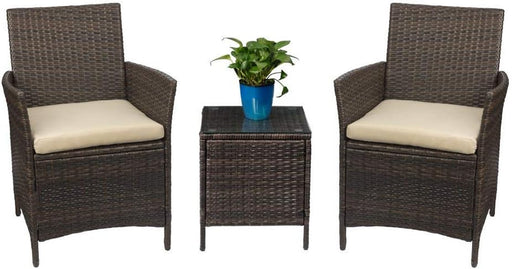 Patio Porch Furniture Sets 3 Pieces PE Rattan Wicker Chairs with Table Outdoor Garden Furniture Sets (Brown/Beige)