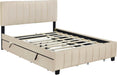 Queen Bed Frame with Trundle Bed,Velvet Upholstered Platform Bed Frame with Storage Drawers,Queen Size Trundle Bed with Headboard for Kids Teens Adults,Beige