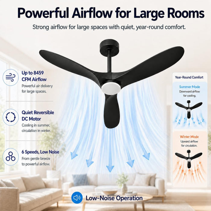Modern 60 Inch Black Ceiling Fan With Remote Control
