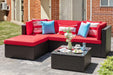 5 Piece Furniture, Small All-Weather Brown PE Wicker Outdoor Couch Sectional Patio Conversation Set Garden Patio Sofa W/Ottoman, Glass Table, Red