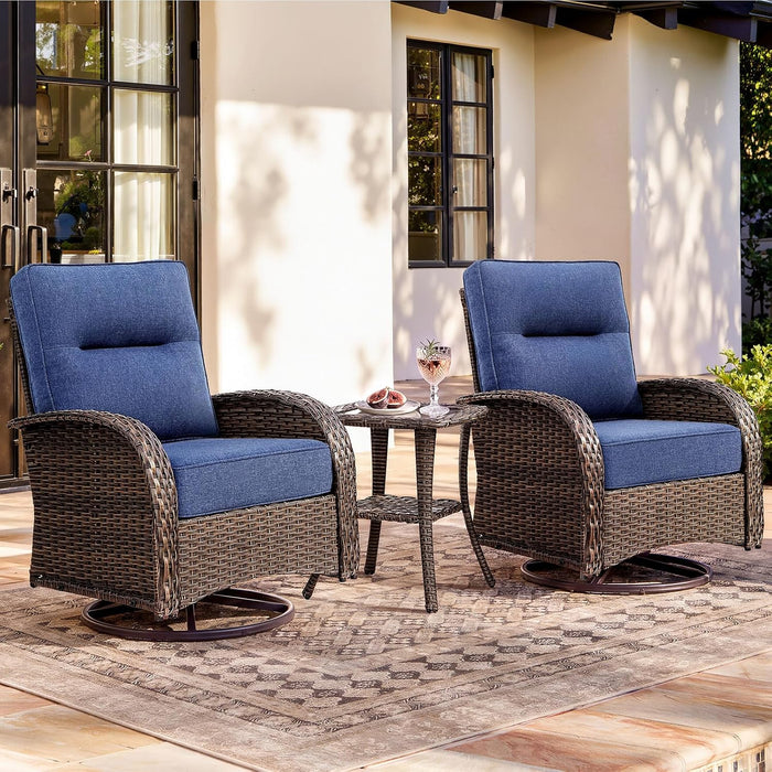3-Piece Swivel Chairs Patio Furniture Set with 6" Thick Cushions
