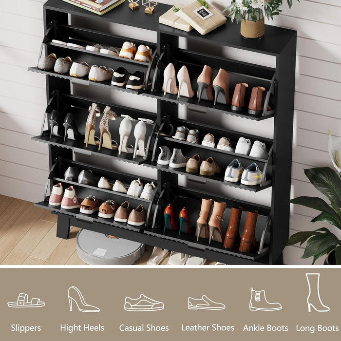 Sleek Black Entryway Shoe Cabinet With Organization