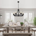 6-Light Farmhouse Chandelier Light Fixture Dining Room Lighting Fixtures Hanging Wagon Wheel Chandelier Kitchen Island Pendant Lights Modern Black Industrial Rustic Adjustable Height Metal