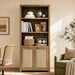 71" Tall Bookcase 5 Tier Rattan Bookshelf with Doors for Library | Farmhouse Storage Book Shelf with Adjustable Shelves Large Book Case Bookshelves for Living Room Home Office Bedroom Kitchen