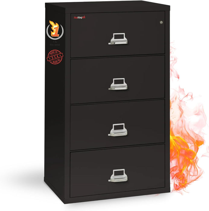 Lateral 4 Drawer Fire Rated File Cabinet, Black
