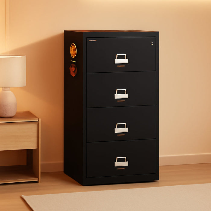 Lateral 4 Drawer Fire Rated File Cabinet, Black