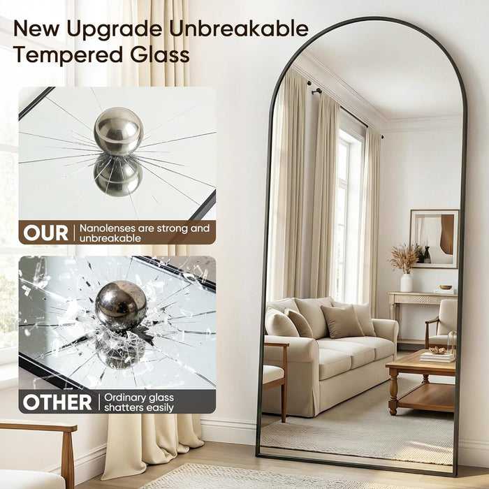 Full Length Mirror, 76"X34" Floor Mirror with Stand, Hanging Mounted Mirrors for Bedroom, Living Room, Cloakroom, Dining Room, Black, Arched