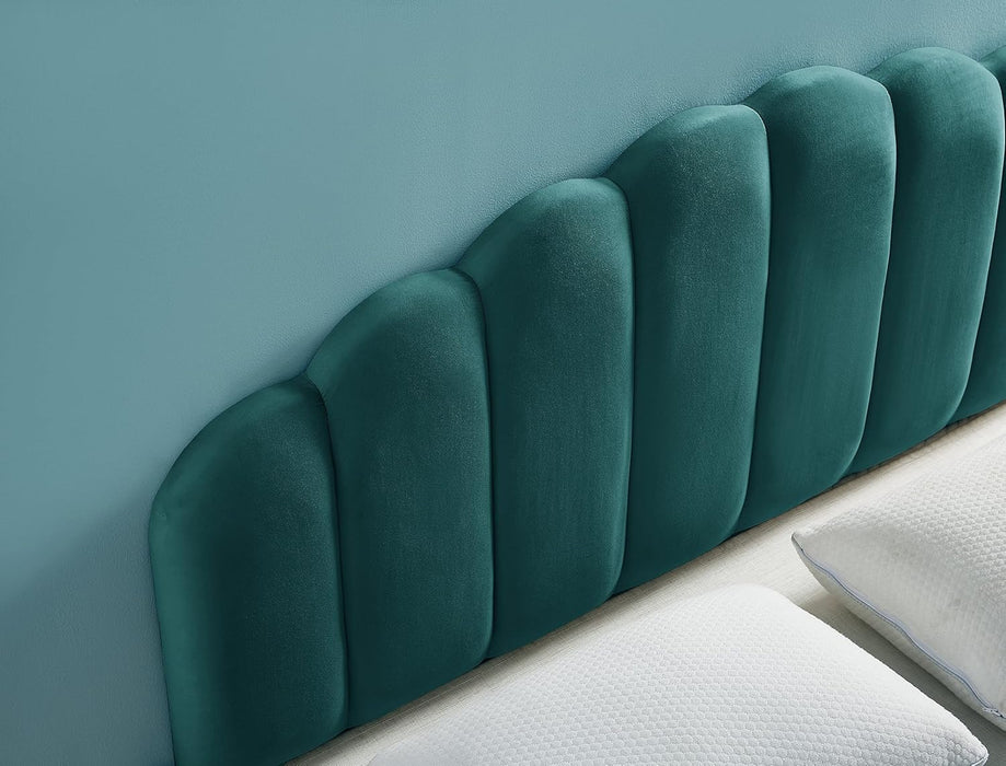Tufted Velvet Upholstered Headboard Channel, Queen Full Size Bed Adjusted Height 42-50 Inch, Teal