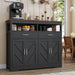Sideboard Buffet Cabinet with Storage & Shelves, Farmhouse Kitchen Storage Cabinet Wood Coffee Bar Sideboard Cabinet with 4 Doors for Kitchen, Living Room, Entryway, 47" W Black