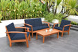 Prescott Patio 4 Piece Conversation Set | Durable Eucalyptus with Natural Finish, Blue