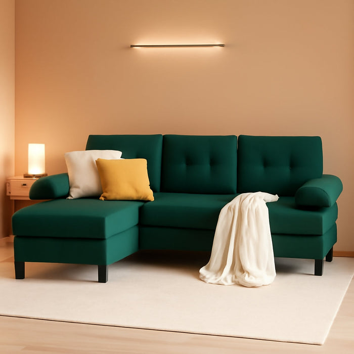 84-Inch Green Convertible L-Shaped Sectional Sofa Chaise