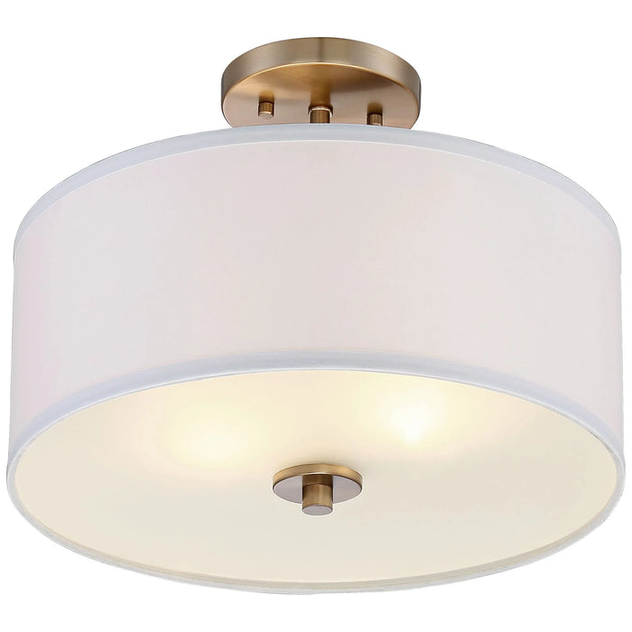 Halsted Modern Ceiling Light Semi Flush Mount Fixture 15" Wide Warm Brass 2-Light Oatmeal Linen Drum for Bedroom Living Room House