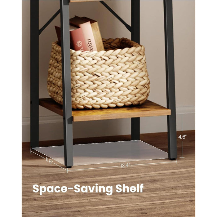 Ladder Shelf, Bookshelf Bookcase, Freestanding Corner Storage Shelve with 2 Hooks for Home Office, Living Room, Kitchen, Bedroom, Industrial, 5-Tier Rustic Brown BC03201B