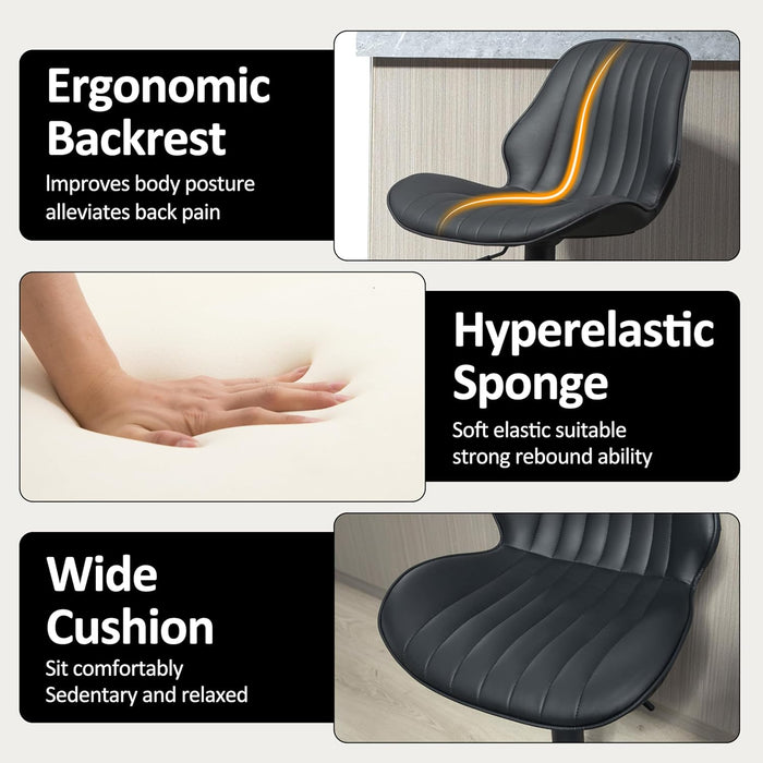 Bar Stools Set of 2, Modern 360° Swivel Faux Leather Bar Stools, 24"-32.5" Seat Height with Back, 330 Lbs Capacity, SGS Gas Lift, Upholstered Kitchen Chairs for Kitchen Island, Black