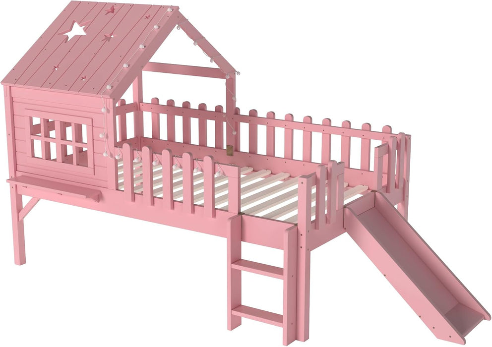 Pink Twin Loft Bed With PremiumLEDLighting Modules