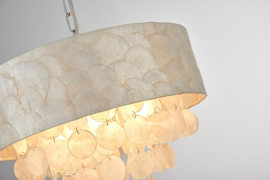 Capiz Shell Drum Chandelier SeventeenInch FourLight Naturalistic