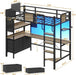 Twin Loft Bed with Desk and 5 Storage Drawers,Loft Bed Twin Size with LED Lights and Charging Station, Metal Bunk Bed Frame with Ladder, Clothes Rail,Noise Free,Oak Gray