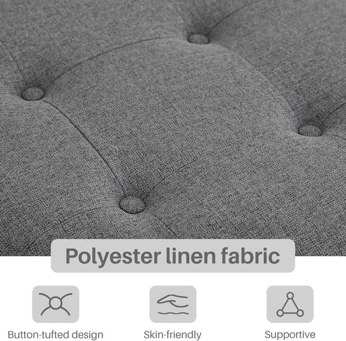 31.5" Large round Ottoman Coffee Table with Storage, Upholstered Button Tufted Linen Ottoman, Large Shelf Storage with Solid Wooden Legs for Living Room，Dark Gray