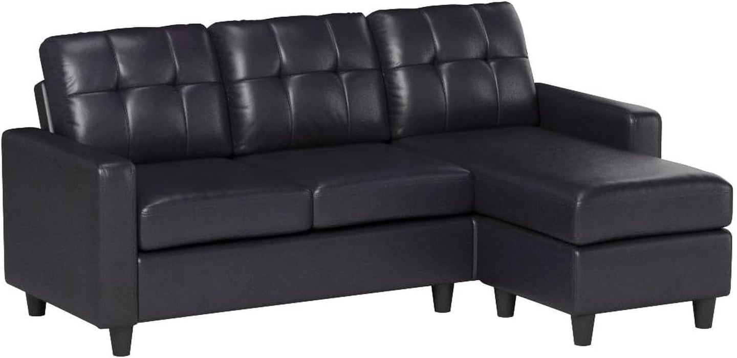 Faux Leather Sectional Sofa Convertible L Shape Couch for Small Space, Black