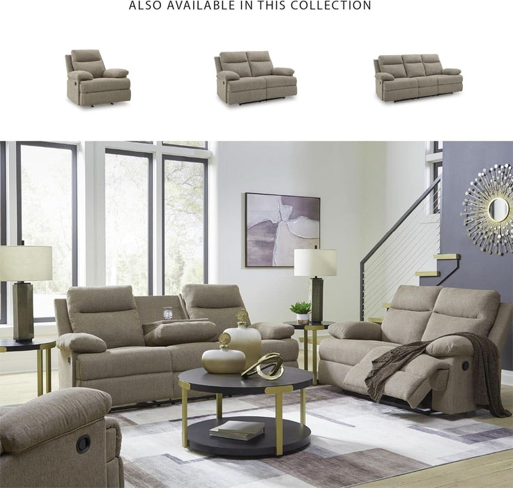 Yarrow Lane Classic Chenille Manual Pull Tab Reclining Sofa with Drop down Table and USB Charging, Light Brown