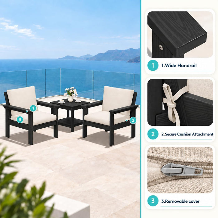 7-Piece HDPE Outdoor Patio Furniture Set with Cushions for Backyard, Porch and Poolside,Black Frame with Khaki Cushion