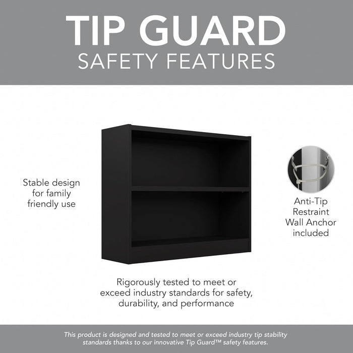 Bush Furniture Universal Small 2 Shelf Bookcase in Black - Set of 2, Matching Storage and Display Bookshelves for Home Office or Living Room Organization