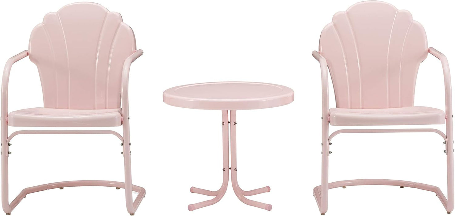 Tulip 3-Piece Outdoor Chair and Side Table Set, Retro Metal Patio Conversation Sets, Pink