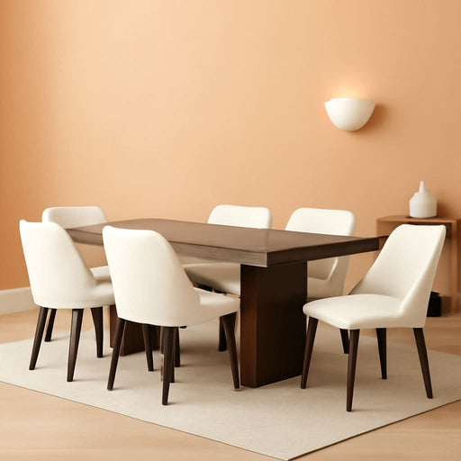 Upholstered Dining Chairs Set of 6, Modern Fabric Dining Room Kitchen Side Chair with Padded Seat and Wood Legs for Restaurant/Cafe, Beige
