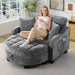 Oversized Chaise Lounge Chair Gray Chenille Tufted