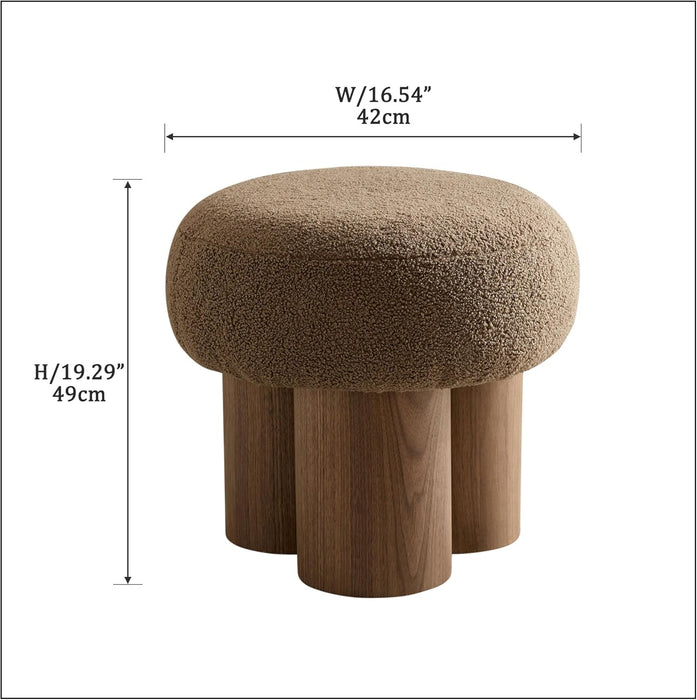 16.54''Mushroom Stool,Modern Fabric Ottoman Foot Rest,Teddy round Foot Stool with Three Legs under Desk,Small Stool for Living Room, Bedroom and Kitchen (Brown)