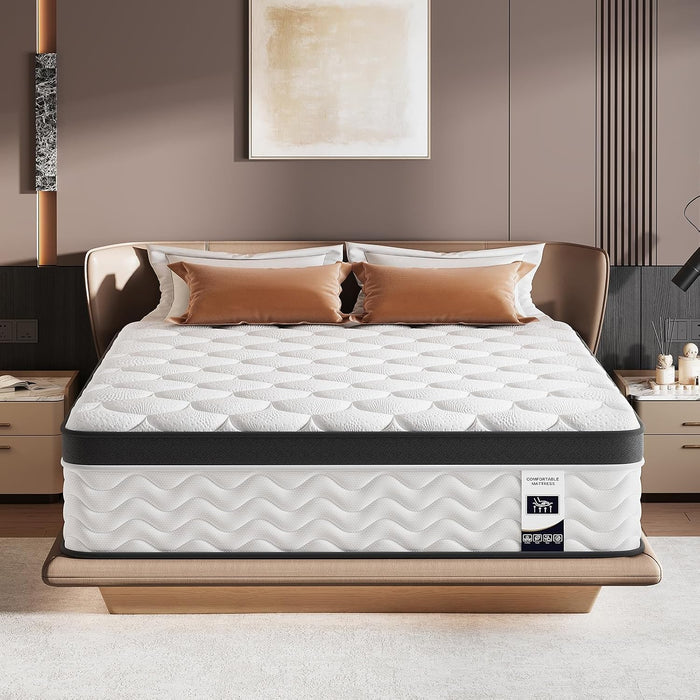 Queen Mattress, 12 Inch, Hybrid Mattress in a Box, Medium Firm