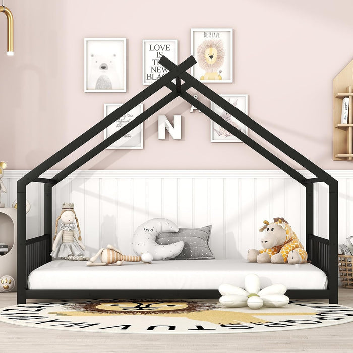 Montessori Oversized Floor Bed With Roof Playhouse