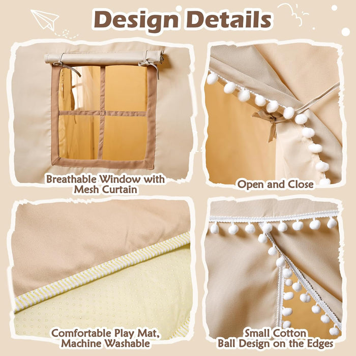 Play Tent for Kids, 2 in 1 Toddler Tent with Padded Mat and Light, Large Playhouse for Kids Indoor & Outdoor, 2 Doors and 4 Windows, 51" X 39" X 53", Toy Gift for Boys and Girls