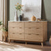 Natural Oak 6-Drawer Dresser with Marble Top