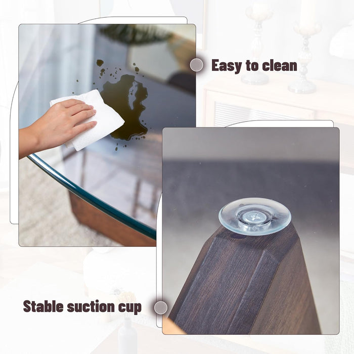 Round Glass Top Coffee Tables for Living Room, 33.4 Inch Rustic Farmhouse Center Table, Mid Century Circle Cocktail Table with Walnut Crossed Legs