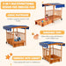 3 in 1 Kids Sandbox with Playhouse and Canopy, Wooden Cedar Bottomless Sand Pit for Backyard W/Wheels, Guardrails & Cover, Portable Sand Boxes for Kids Outdoor with Lid