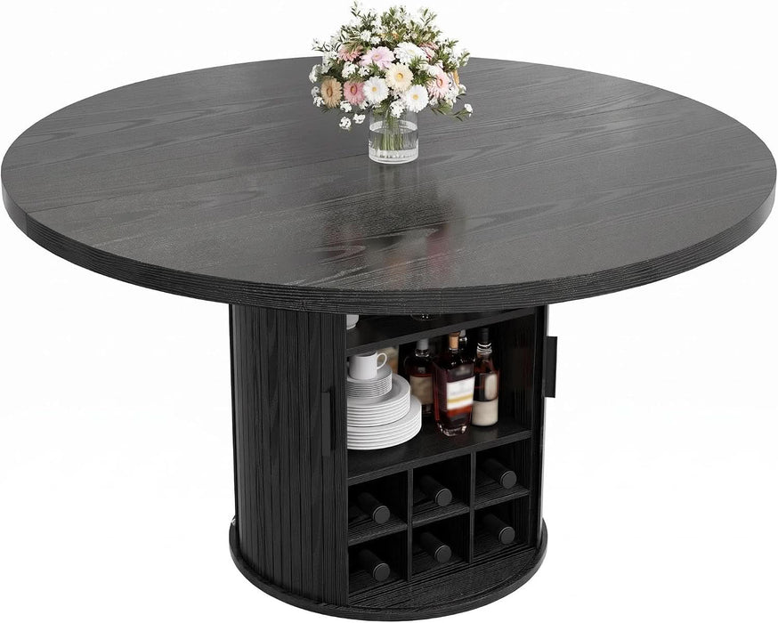 47'' round Dining Table, Wooden Kitchen Table with Fluted Base