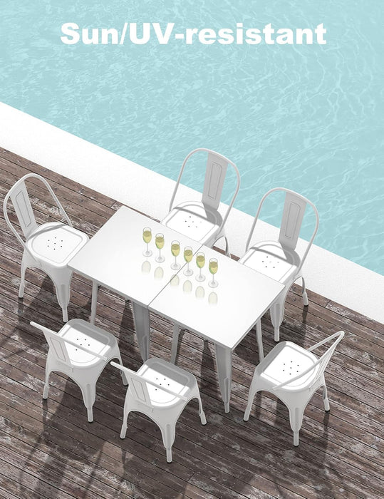 Metal Dining Chair Farmhouse Tolix Style for Kitchen Dining Room Café Restaurant Bistro Patio, 18 Inch, Stackable, Waterproof Indoor/Outdoor (Sets of 4) (White)