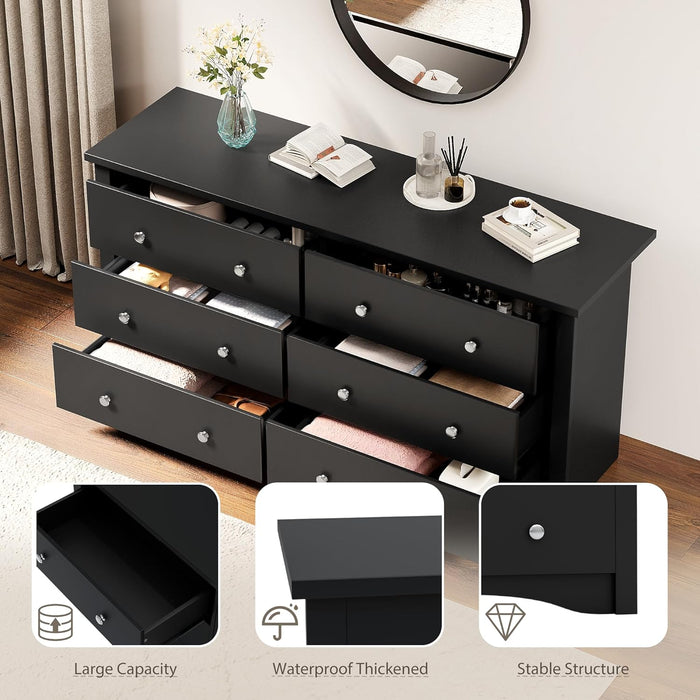 Black Dresser With Six Deep Drawers StorageSolution